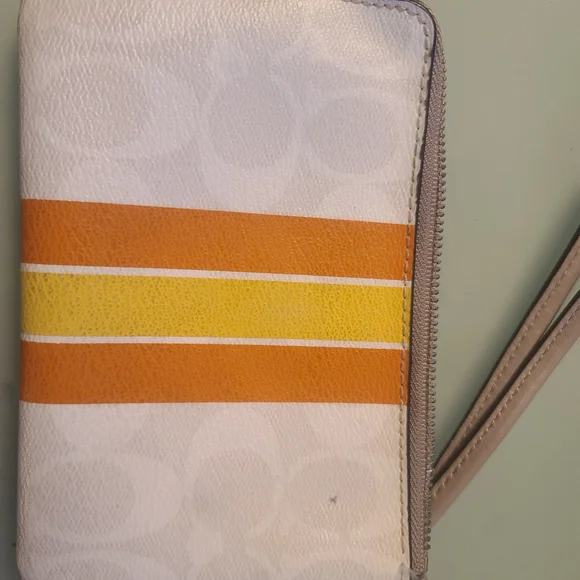 COACH Zip Wristlet in White with Orange & Yellow Stripes - Picture 2 of 4